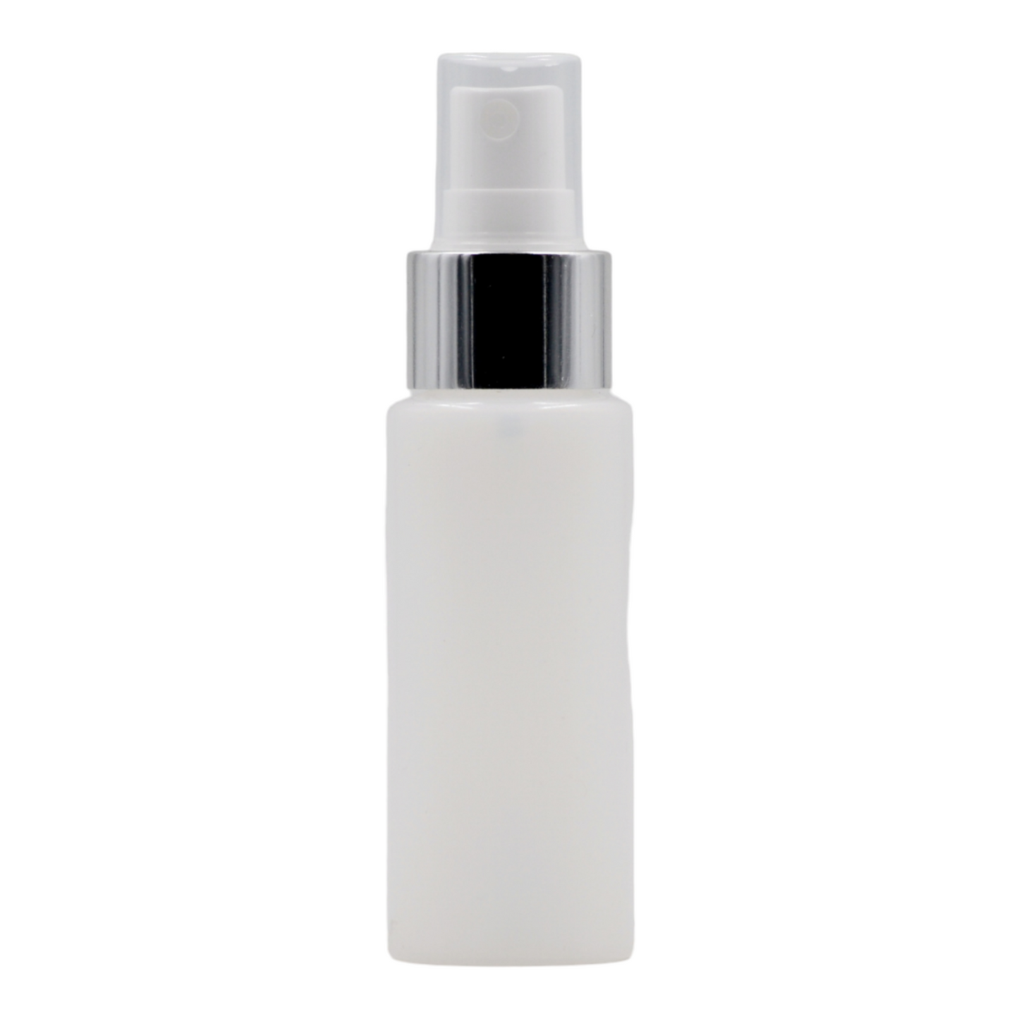 50ml Frosted Natural bottle/White & Chrome Atomizer Spray