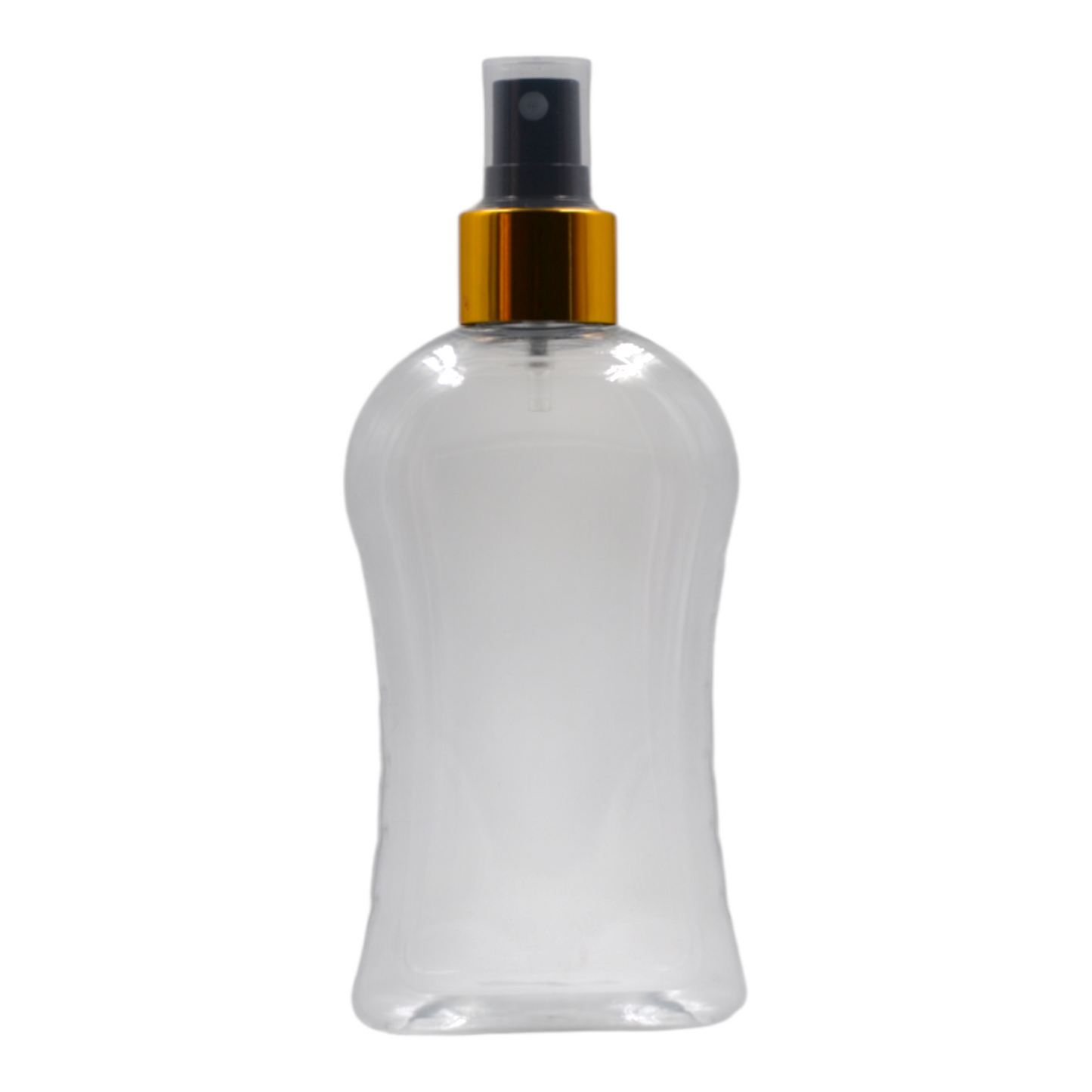 250ml Clear Curve Packaging Bottle/Black & Gold Mist Spray
