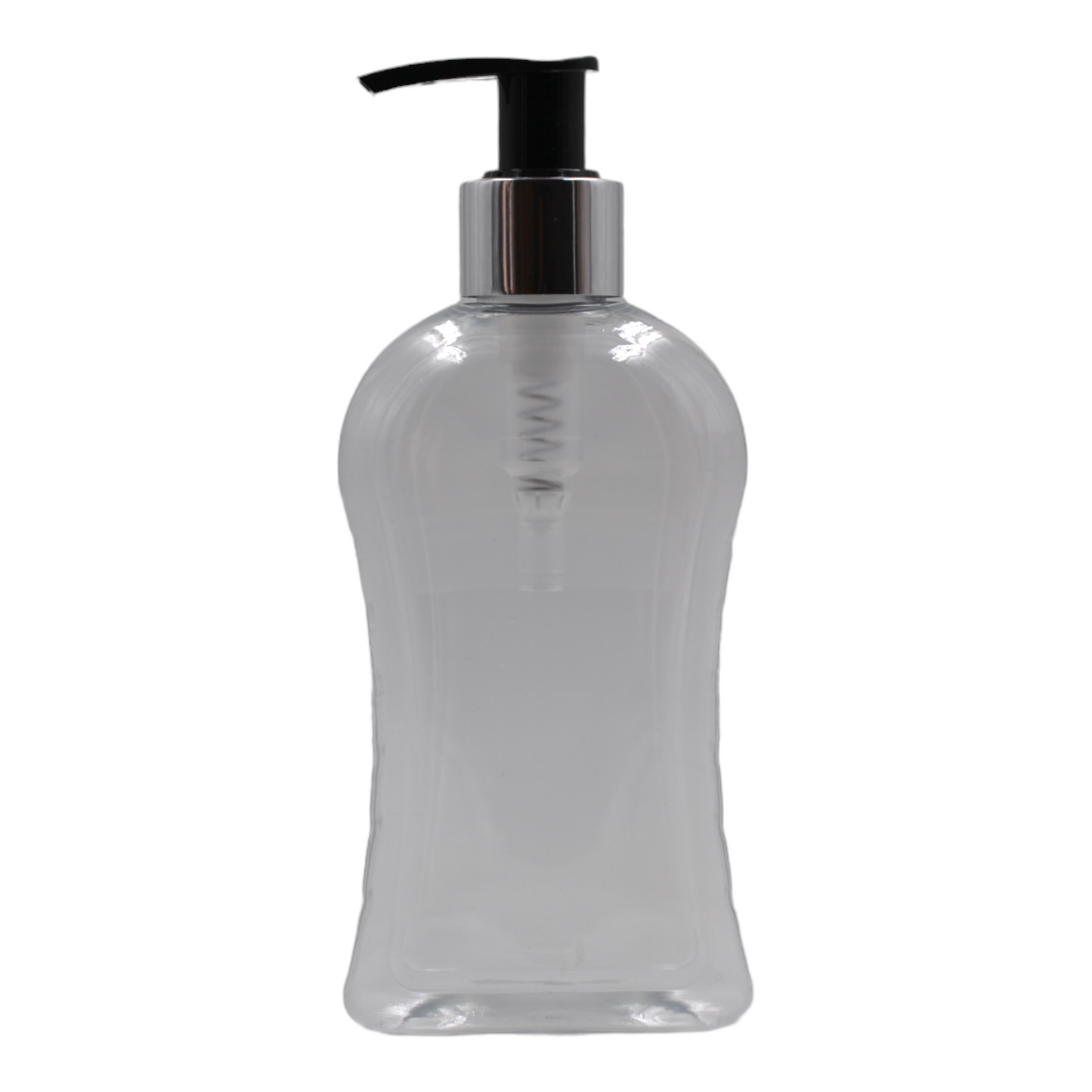 250ml Clear Curve Packaging Bottle/Black & Chrome Lotion Pump
