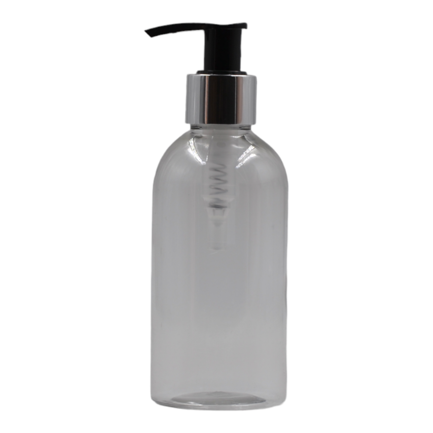 200ml Clear Packaging Bottle/Black & Chrome Lotion Pump