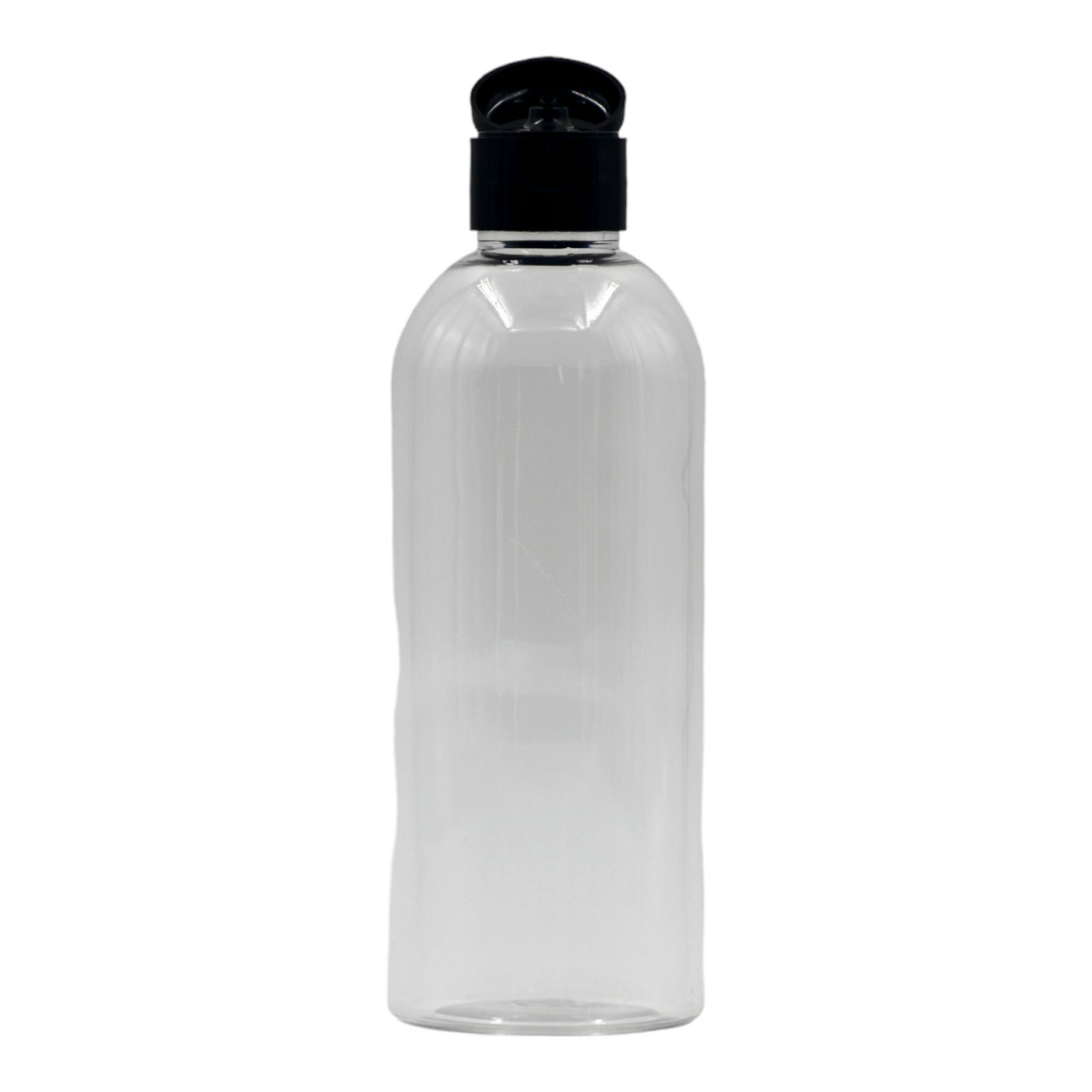 250ml clear bottle (24mm neck)-Black Flip cap