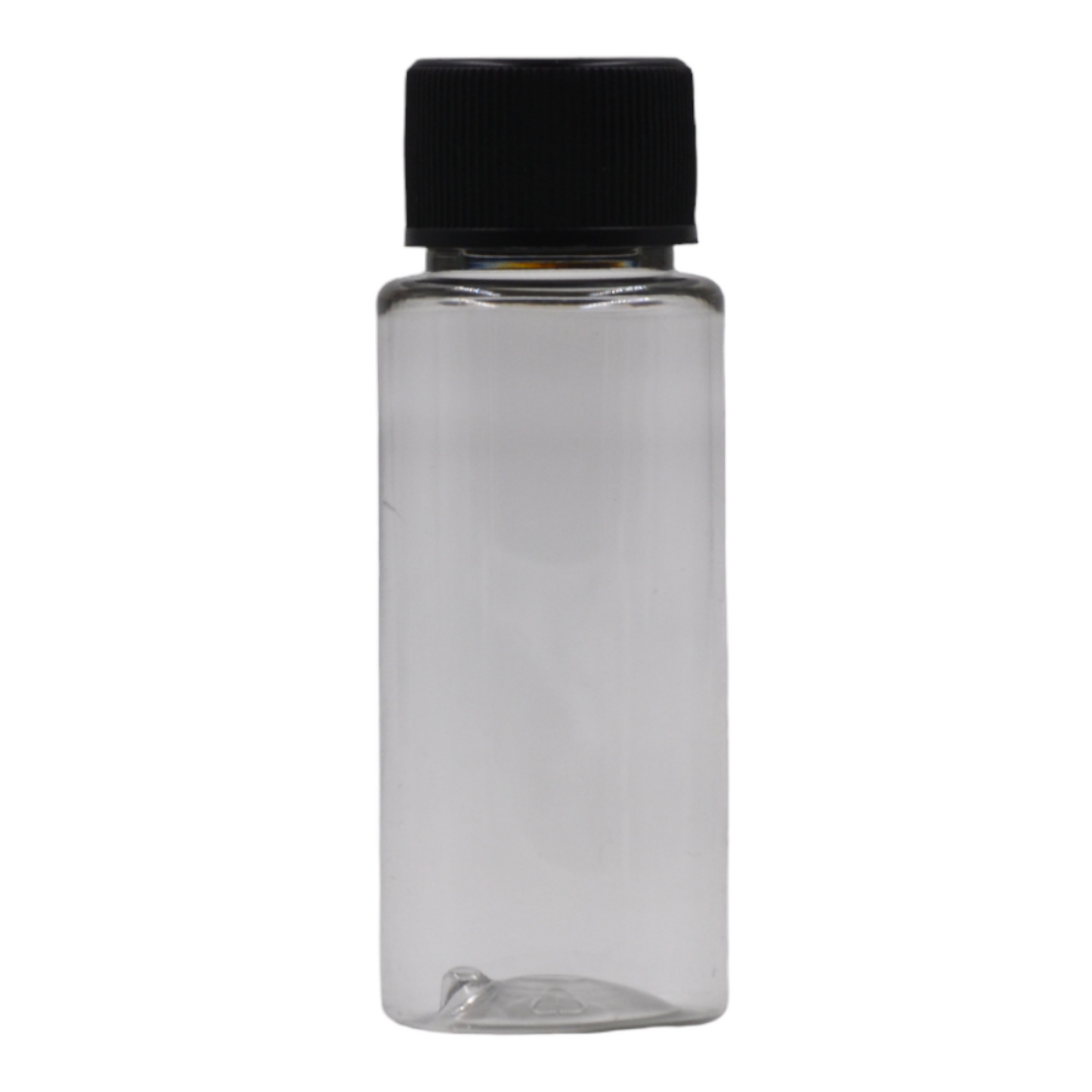 50ml PET tall clear bottle(24mm neck)-Black ripped screw cap