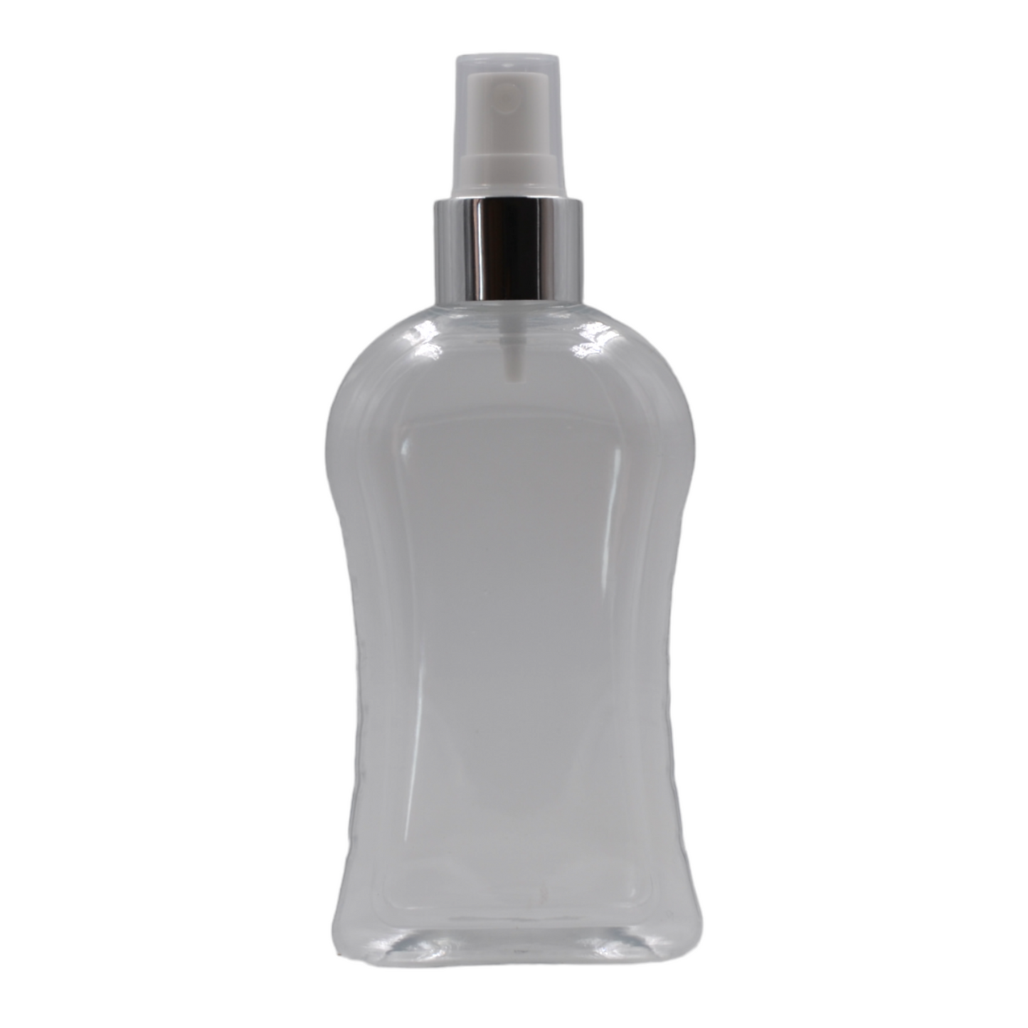 250ml Clear Curve Packaging Bottle/White & Chrome Mist Spray