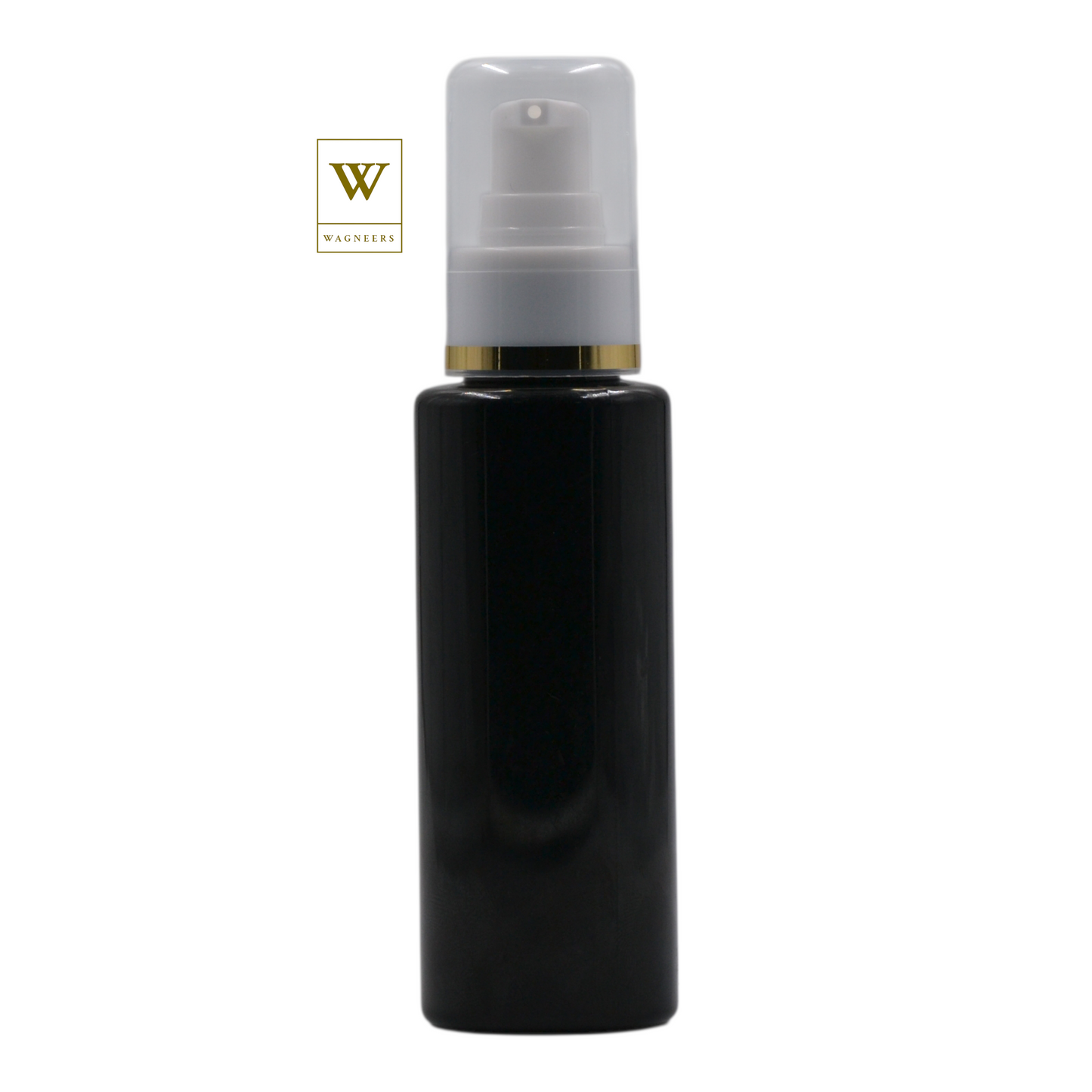 Black Plastic Packaging Bottle/White Serum Pump(Gold Ring)[100pc]