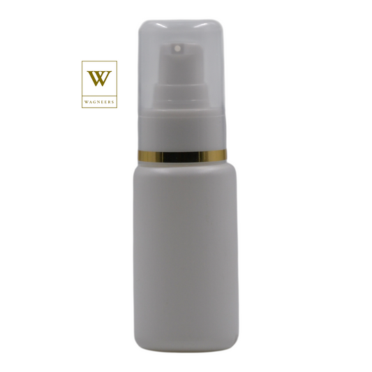 White Plastic Packaging Bottle/White Serum Pump(Gold Ring)[100pc]