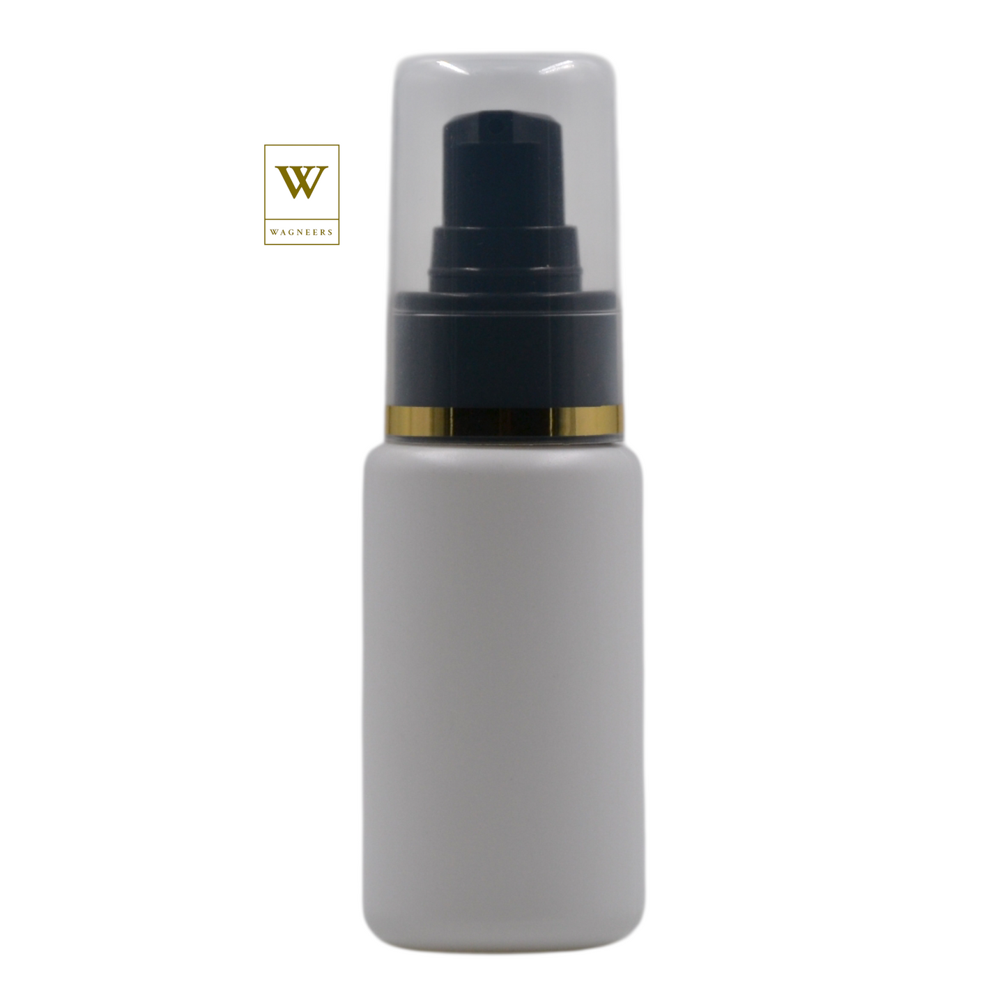 White Plastic Packaging Bottle/Black Serum Pump(Gold Ring)[100pc]