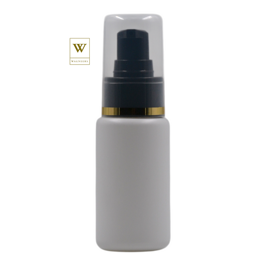 White Plastic Packaging Bottle/Black Serum Pump(Gold Ring)[100pc]