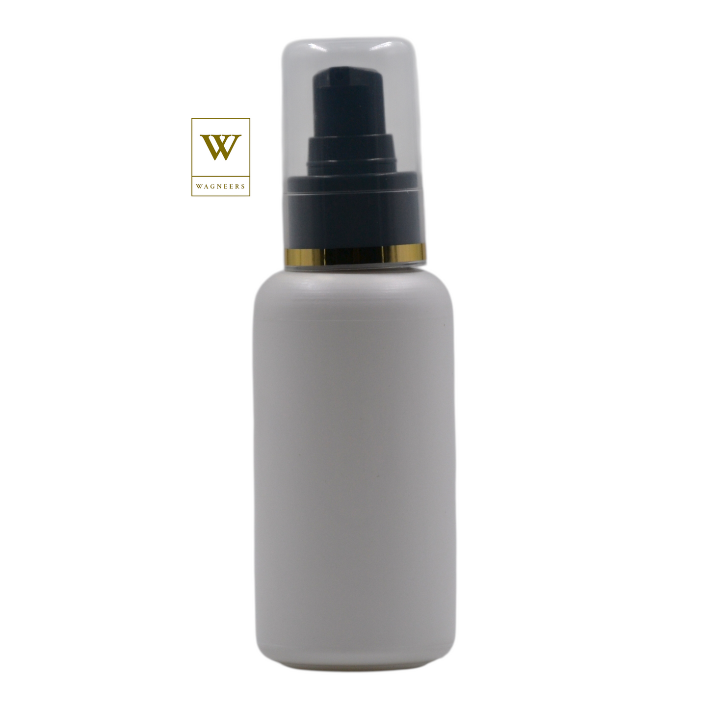 White Plastic Packaging Bottle/Black Serum Pump(Gold Ring)[100pc]