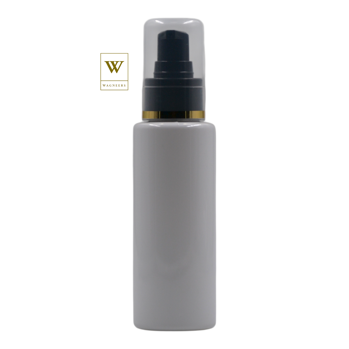 White Plastic Packaging Bottle/Black Serum Pump(Gold Ring)[100pc]