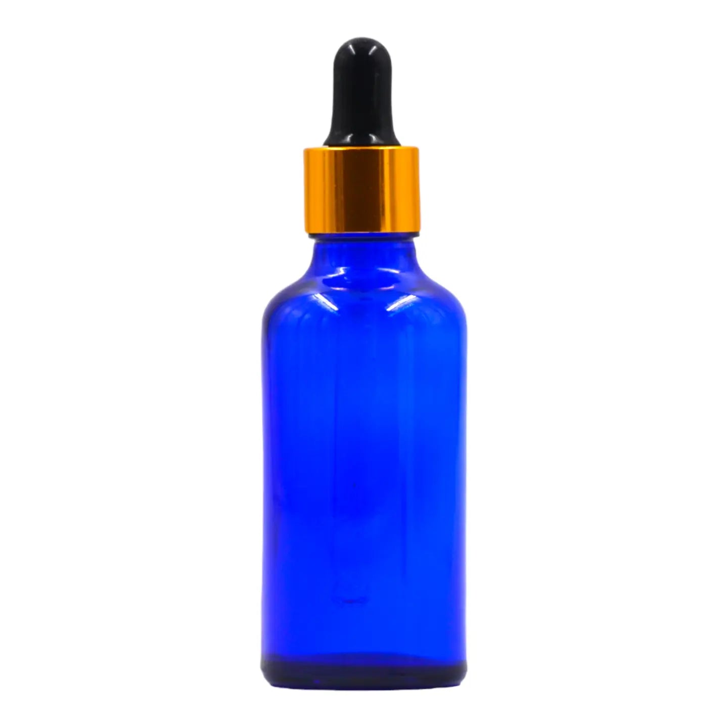 50ml glass blue bottle (18mm neck)-gold & black dropper pipette