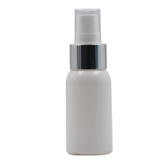 50ml HDPE Boston white bottle (24mm neck)-white & chrome mist spray