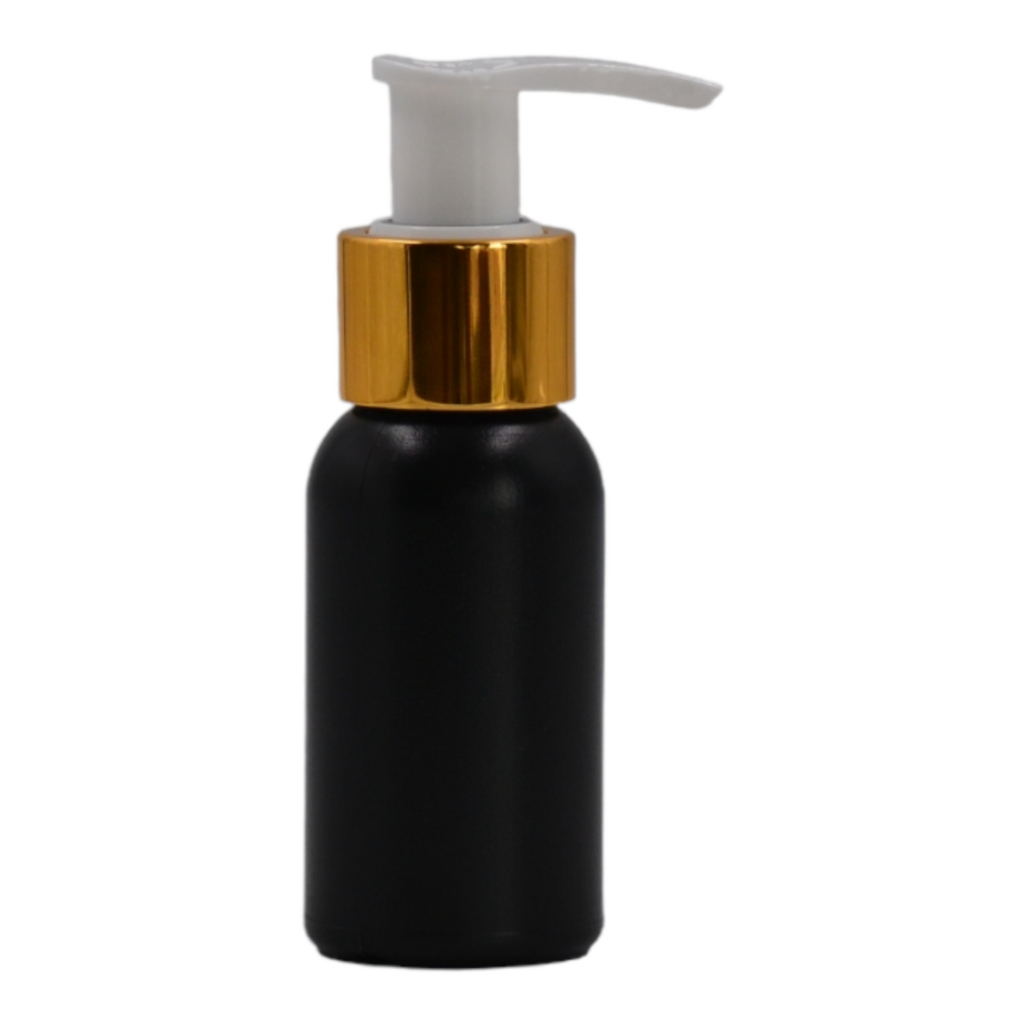 HDPE BLACK Plastic packaging bottle with gold & white lotion dispenser