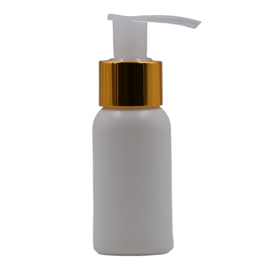 50ml HDPE Boston white bottle (24mm neck)-Natural & gold lotion pump