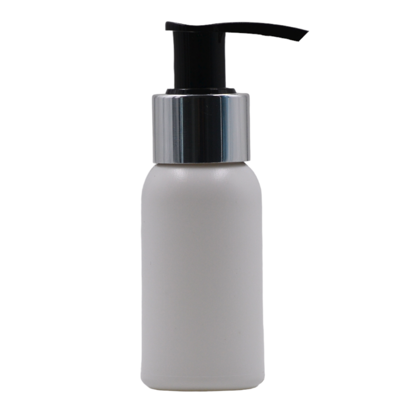 50ml HDPE Boston white bottle (24mm neck)-Chrome & black lotion pump