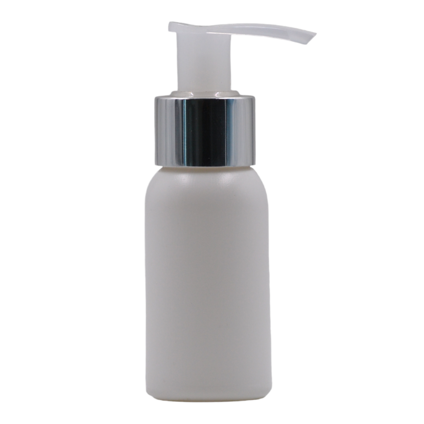 50ml HDPE Boston white bottle (24mm neck)-Natural & chrome lotion pump