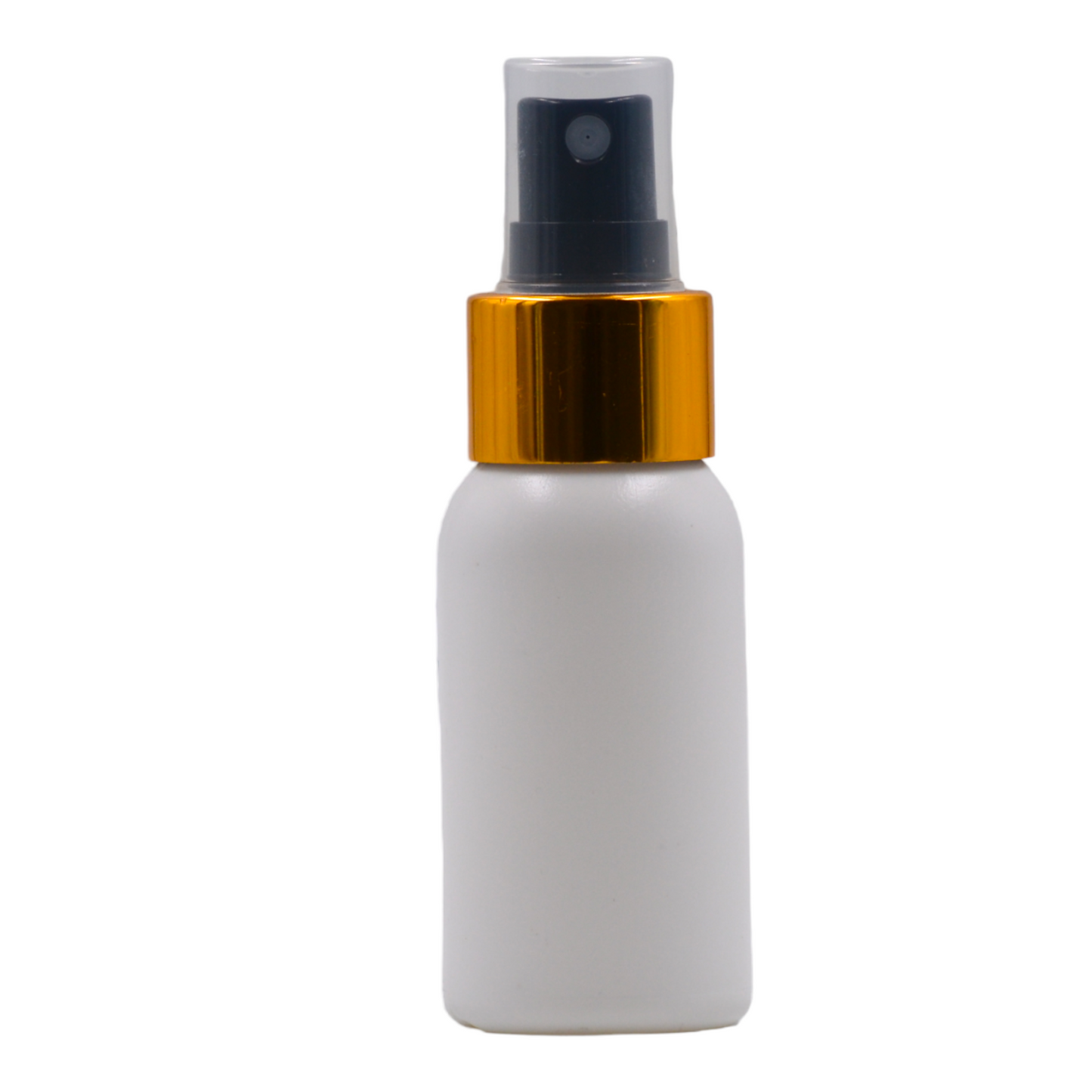 50ml HDPE Boston white bottle (24mm neck)-black & gold mist spray