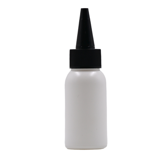 50ml HDPE Boston white bottle (24mm neck)-Black Kas spout