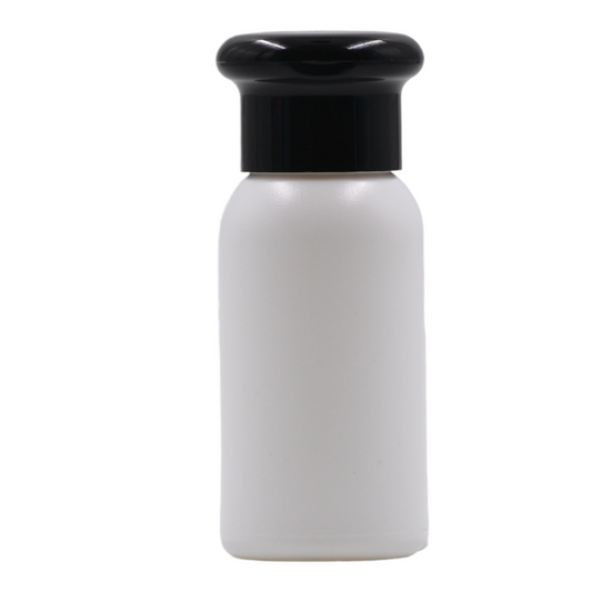 50ml HDPE Boston white bottle (24mm neck)-Black mushroom cap