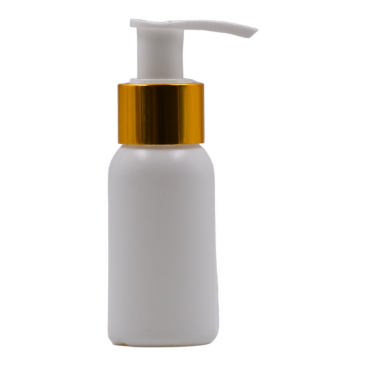 50ml HDPE Boston white bottle (24mm neck)-White & gold lotion pump