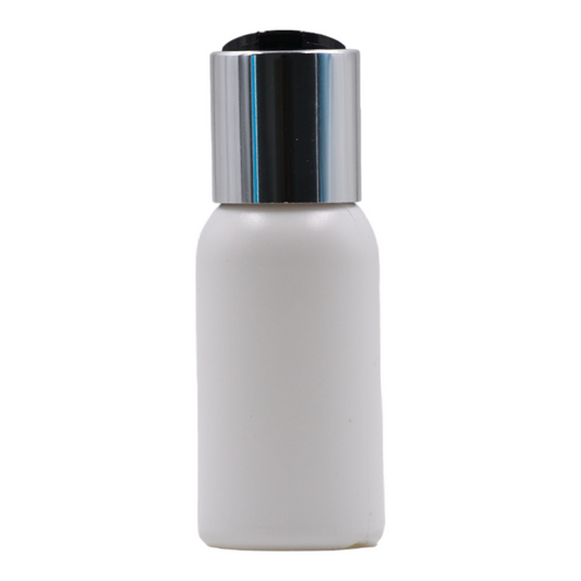 50ml HDPE Boston white bottle (24mm neck)-Black & chrome disc top