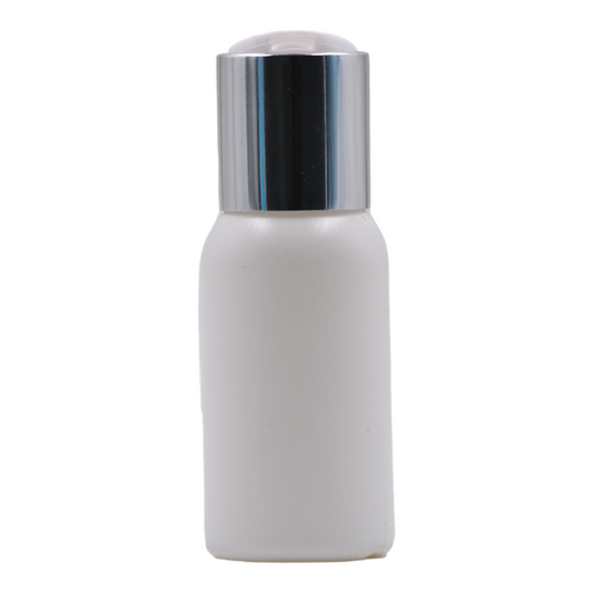 50ml HDPE Boston white bottle (24mm neck)-White & chrome disc top