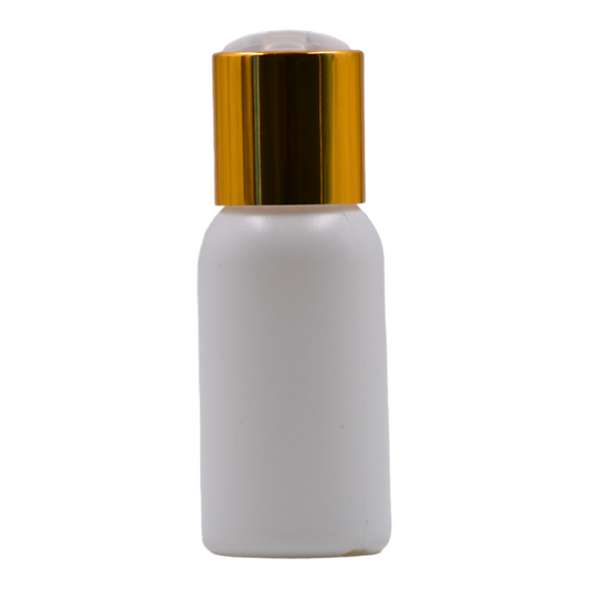 50ml HDPE Boston white bottle (24mm neck)-White & gold disc top