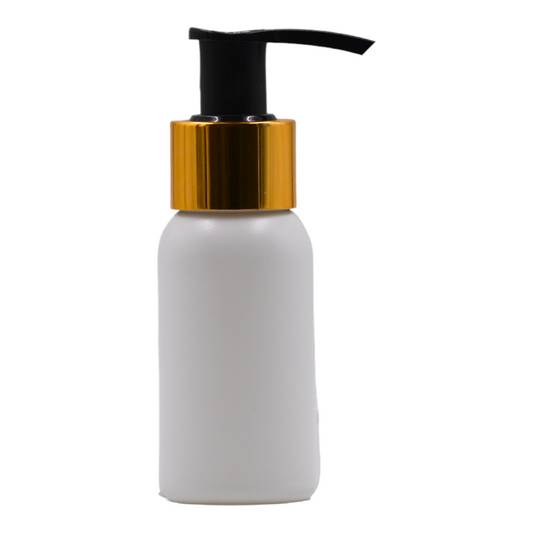 50ml HDPE Boston white bottle (24mm neck)-Black & gold lotion pump