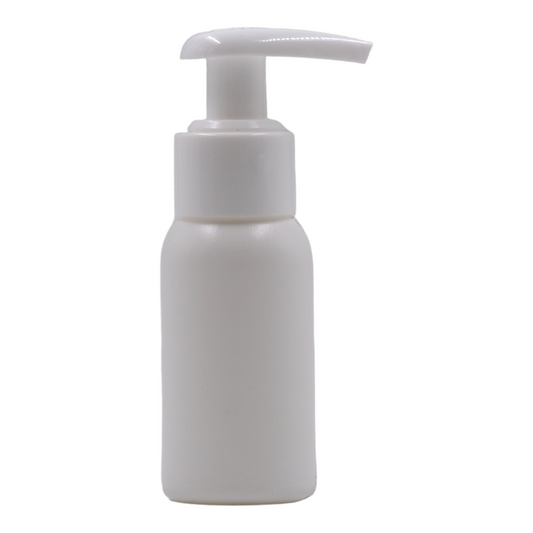 50ml HDPE Boston white bottle (24mm neck)-White lotion pump