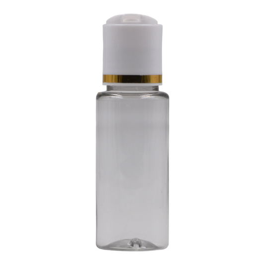 Clear packaging bottle/White & gold ring disc top