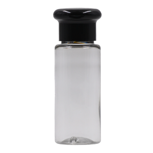 50ml PET tall clear bottle (24mm neck)-Black mushroom cap