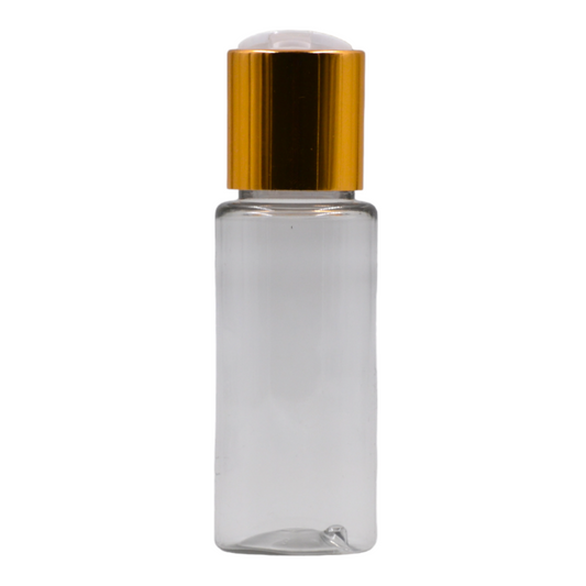 50ml PET tall clear bottle (24mm neck)-White & gold disc top