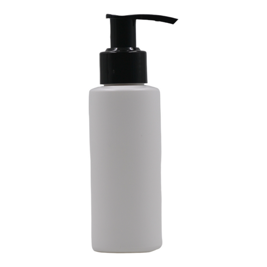 100ml HDPE Flat shoulder white bottle (24mm neck)-Black lotion pump