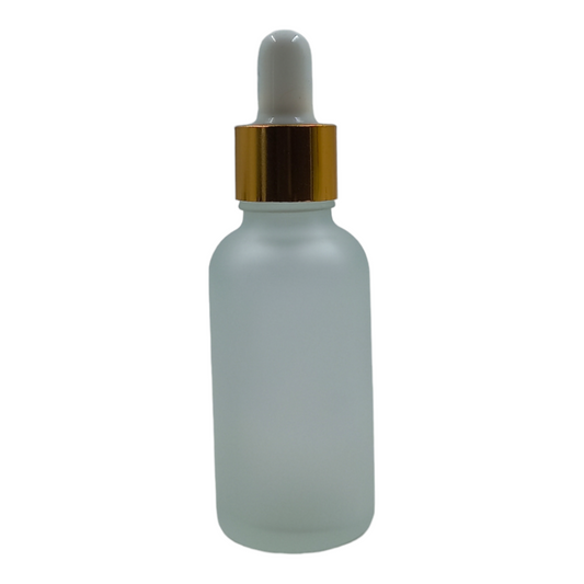 30ml glass frosty bottle (18mm neck)-Gold & White dropper pipette