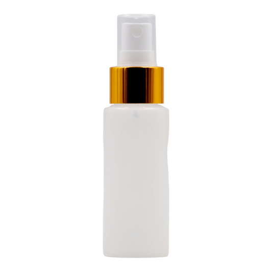 50ml Frosted Natural bottle/White & Gold Atomizer Spray