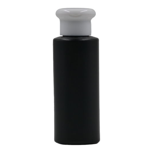 100ml HDPE Flat shoulder black bottle (24mm neck)-White Mushroom Flip Cap