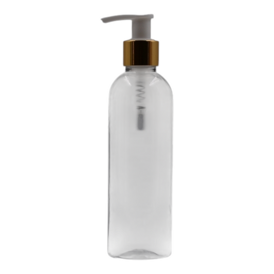 250ml Clear Packaging Bottle/White & Gold Lotion Pump