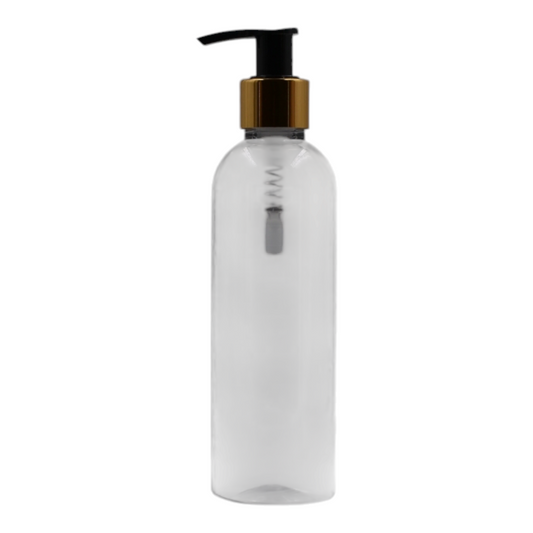 250ml Clear Packaging Bottle/Black & Gold Lotion Pump