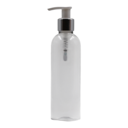 250ml Clear Packaging Bottle/White & Chrome Lotion Pump
