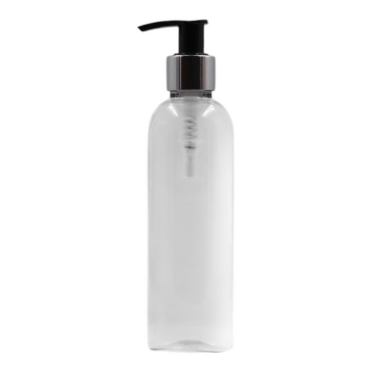 250ml Clear Packaging Bottle/Black & Chrome Lotion Pump