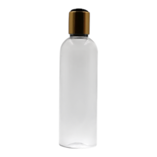 250ml Clear Tall Packaging Bottle/Black & Gold Disc Top