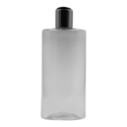 500ml Clear Sharp Shoulder Packaging Bottle/Black & Chrome Disc Top