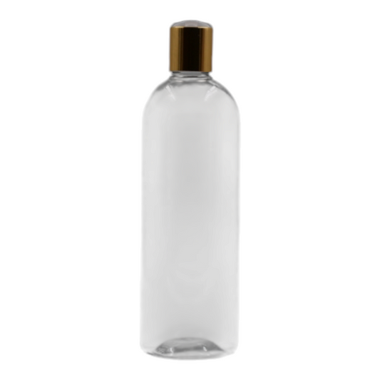 500ml Clear Tall Packaging Bottle/White & Gold Disc Top