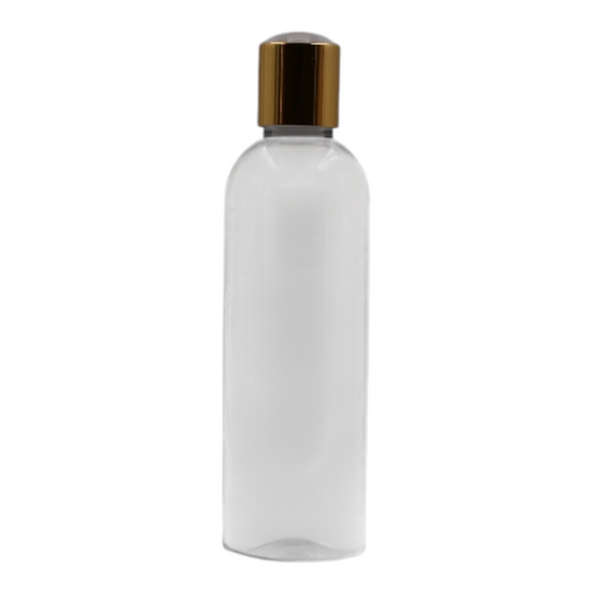 250ml Clear Tall Packaging Bottle/White & Gold Disc Top