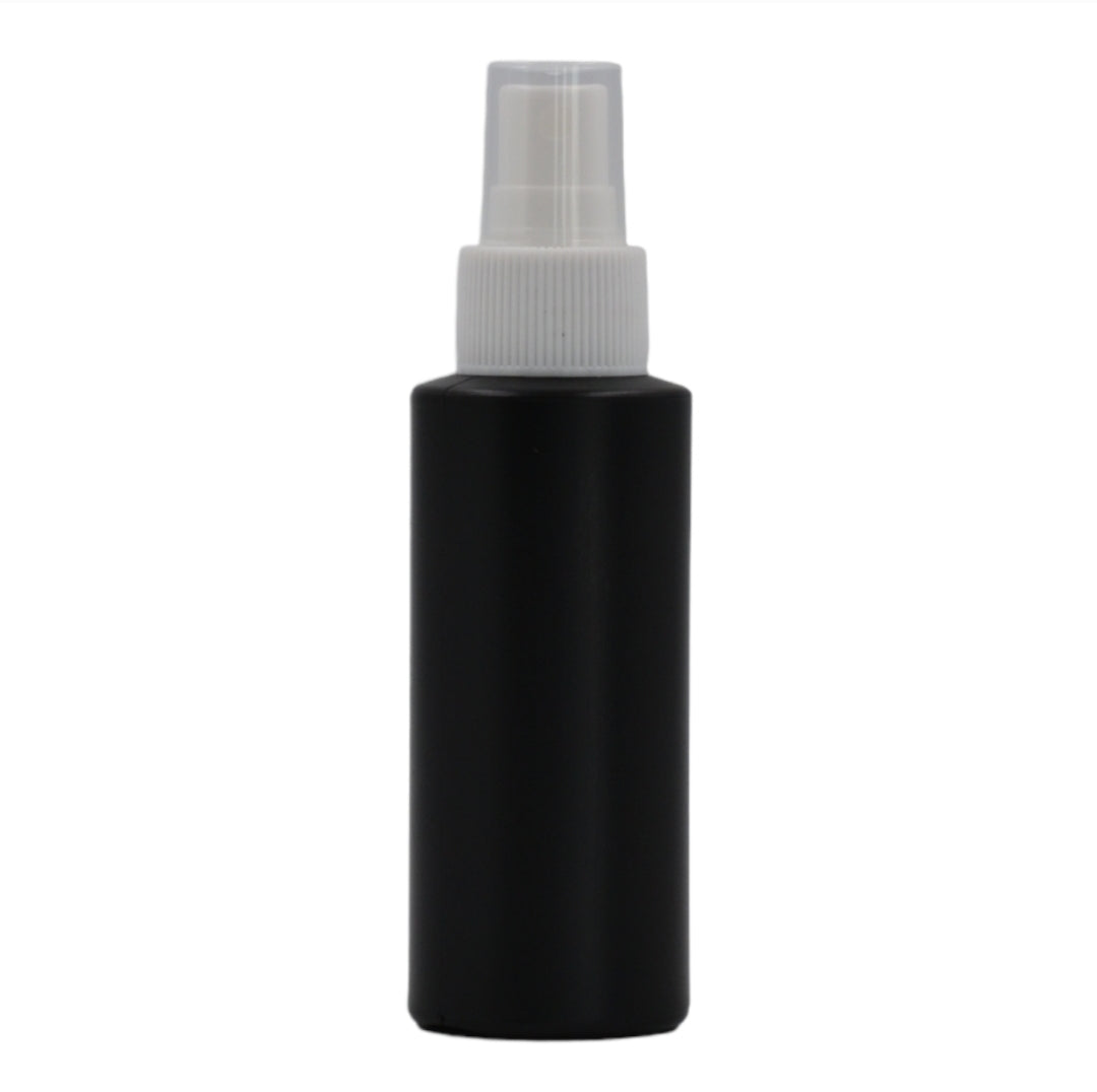 100ml HDPE Flat shoulder black bottle (24mm neck)-white mist spray