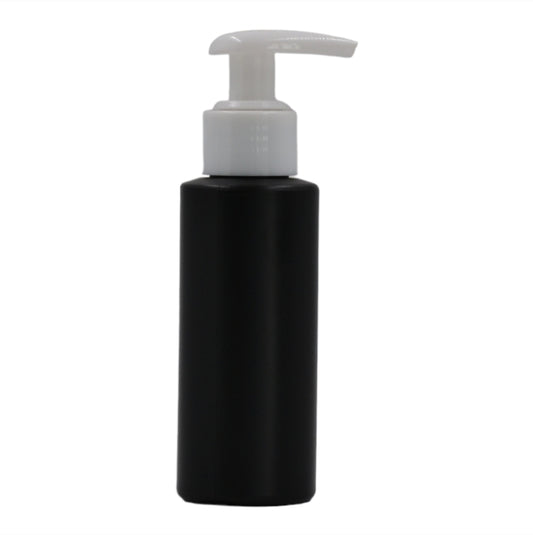 100ml HDPE Flat shoulder black bottle (24mm neck)-white lotion pump