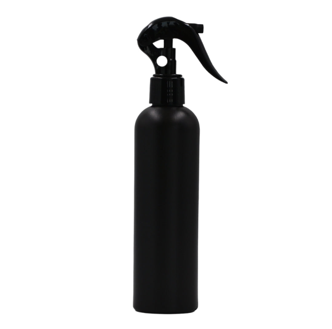 250ml HDPE Boston black bottle (24mm neck)-black mini trigger spray