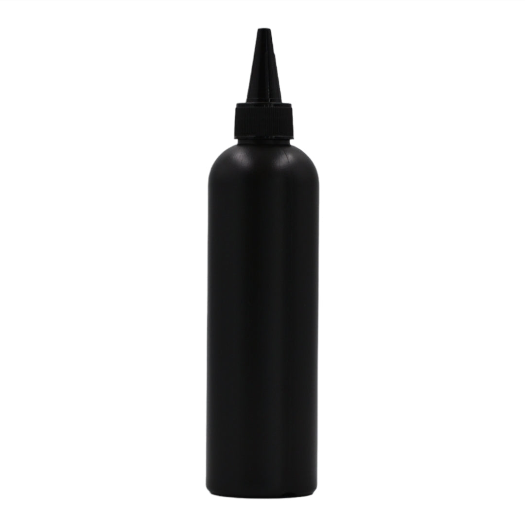 250ml HDPE Boston black bottle (24mm neck)-Black Kas spout