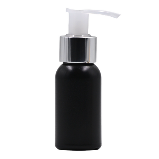 50ml HDPE Boston black bottle (24mm neck)-Natural & Chrome lotion pump