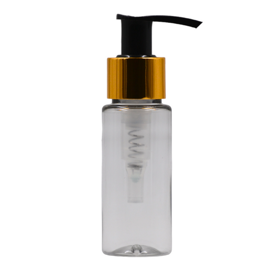 50ml PET clear tall bottle (24mm neck)-Black & gold lotion pump