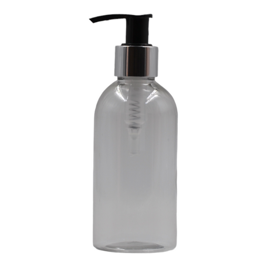200ml Clear Packaging Bottle/Black & Chrome Lotion Pump 